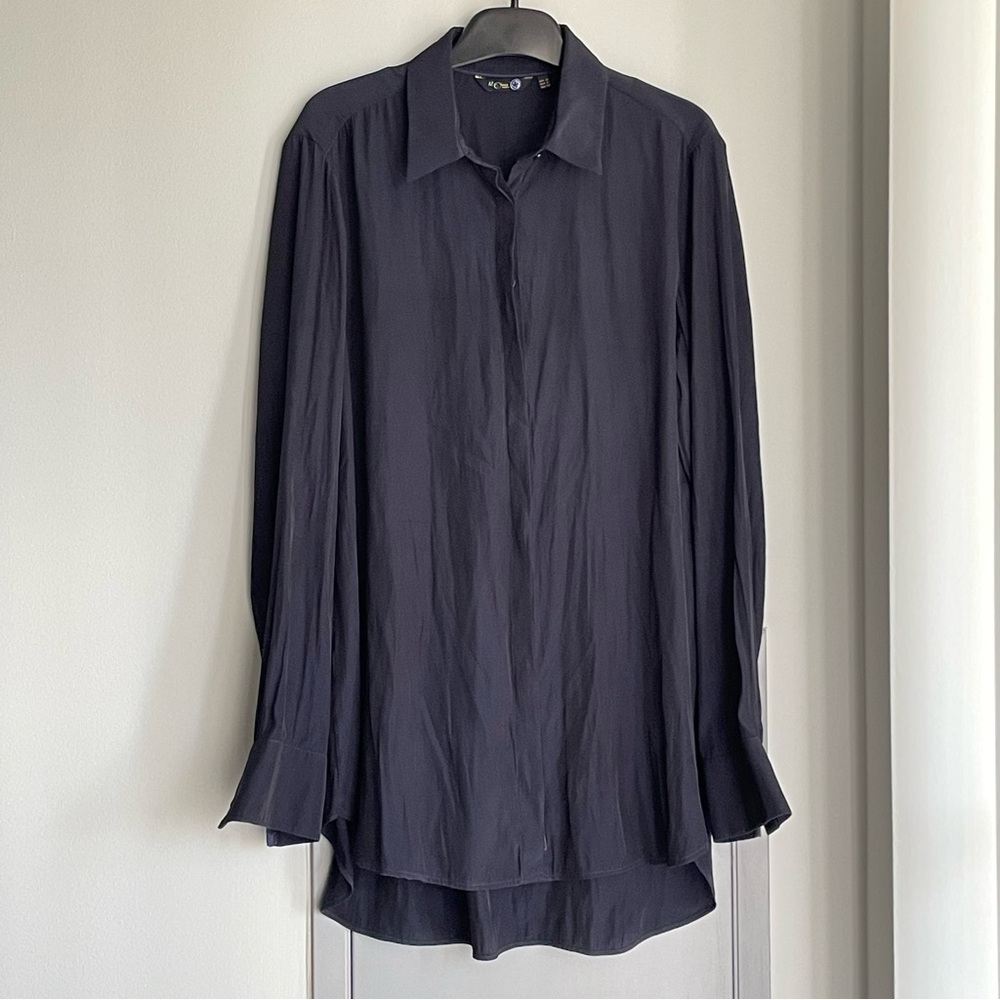 MASSIMO DUTTI Dark Navy Button Down Long Sleeve Blouse